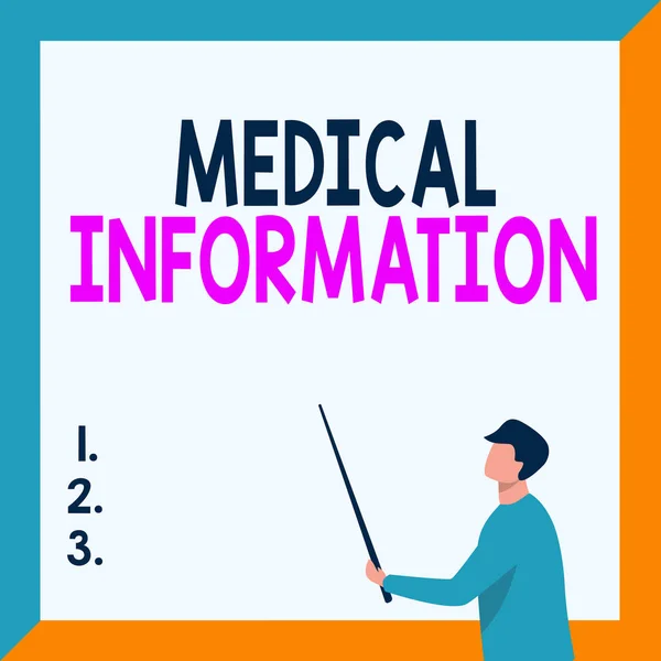 Exibição conceitual Informação médica. Visão geral do negócio Informações relacionadas à saúde de um paciente ou uma pessoa Desenho do instrutor Segurando a vara Apontando Board Mostrando novas lições. — Fotografia de Stock