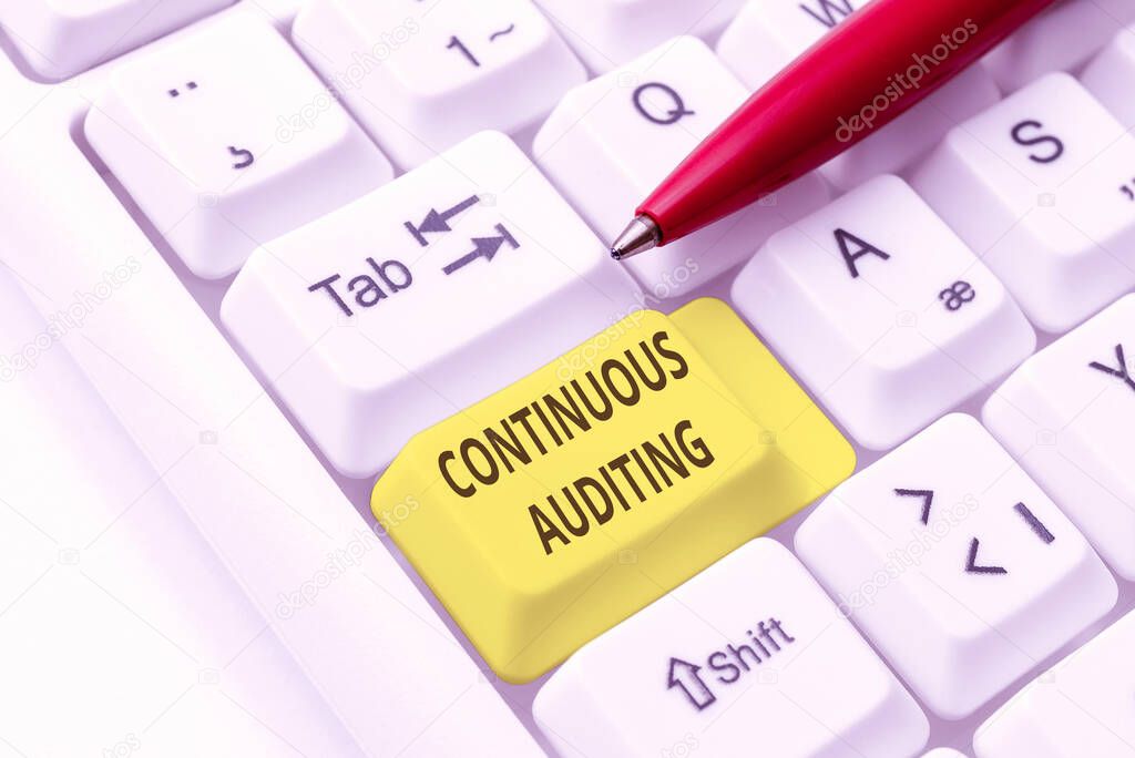 Inspiration showing sign Continuous Auditing. Business approach Internal process that examines accounting practices Typing Online Network Protocols, Creating New Firewall Program