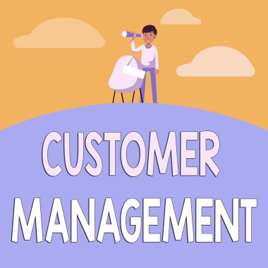 Konsept ekran Müşteri Yönetimi. İnternet Konsepti Müşteri Tutma ve nihayetinde satış büyüyen Adam Dürbünü Tabela Bakış Fırsatları Dürbünü.