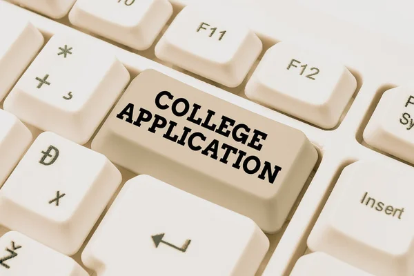 Hand writing sign College Application. Concept meaning individuals apply to gain entry into a college Typing Program Schedule, Retyping And Debugging Program String Codes