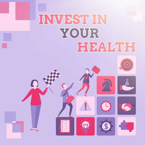 Текст почерку Invest In Your Health. Бізнес-огляд поклав гроші на обслуговування або поліпшення вашого здоров'я Вхідні дані робочого аркуша Office, список зареєстрованих онлайн-членів — стокове фото