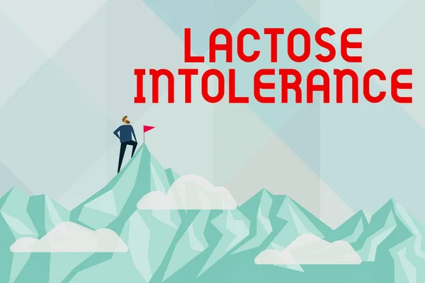 Sinal de texto mostrando intolerância à lactose. Palavra para problema digestivo onde o corpo é incapaz de digerir a lactose Resumo Alcançar e Alcançar Objetivo, Resultado de Conceitos de Trabalho Duro — Fotografia de Stock