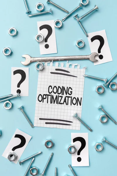 Konzeptionelle Optimierung der Anzeigecodierung. Word Written auf Methode der Code-Modifikation zur Verbesserung der Code-Qualität Neue Ideen Brainstoming für Wartungsplanung Reparatur-Lösungen — Stockfoto