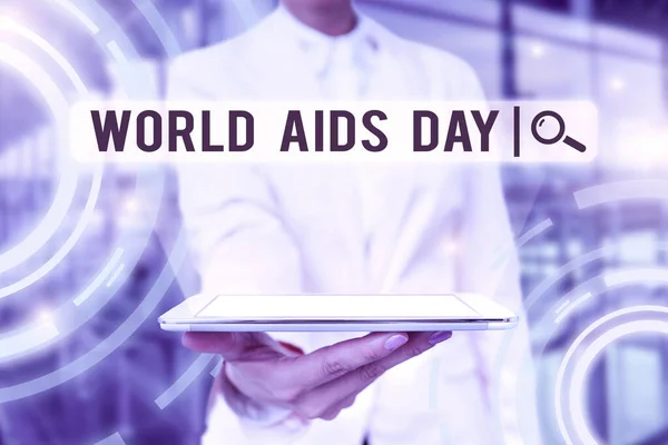 Вдохновение показывает знак Всемирного дня помощи. Интернет - это международный день повышения осведомленности о пандемии AIDS. — стоковое фото