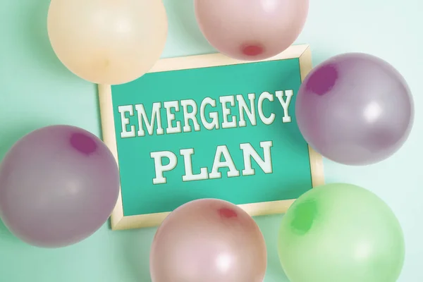 Sign displaying Emergency Plan. Business concept instructions that outlines what workers should do in danger Colorful Party Invitation Designs Bright Celebration Planning Ideas