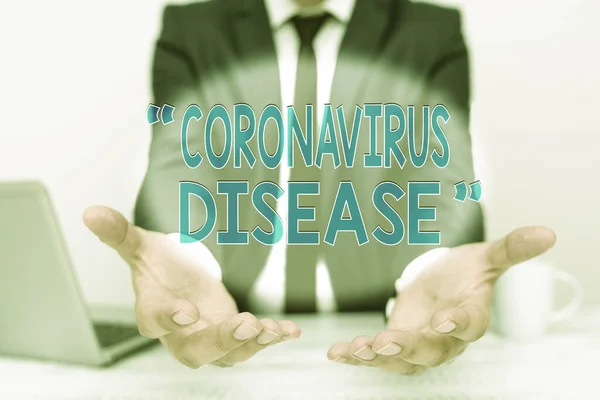 Inspiration visar tecken på Coronavirus sjukdom. Affärsidé definieras som sjukdom orsakad av ett nytt virus SARSCoV2 Remote Office Work Online presentera affärsplan och design — Stockfoto