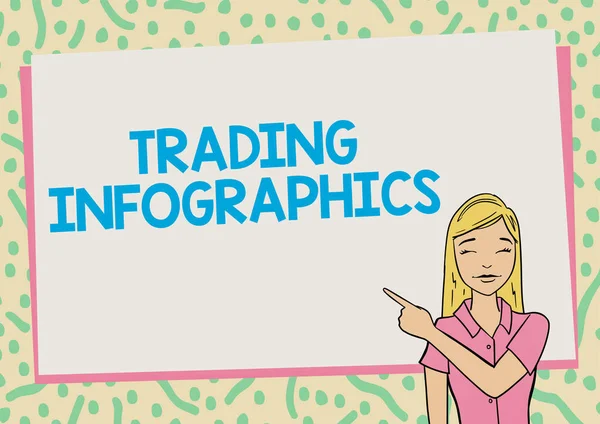 概念标题交易信息图形。商业方法可视化表示贸易信息或数据，在网上创建有趣的短篇故事，输入计算机命令 — 图库照片