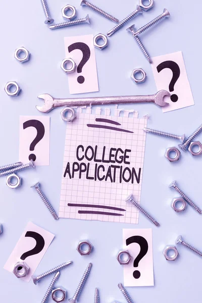 Writing displaying text College Application. Business concept individuals apply to gain entry into a college New Ideas Brainstoming For Maintenance Planning Repairing Solutions — Stock Photo, Image