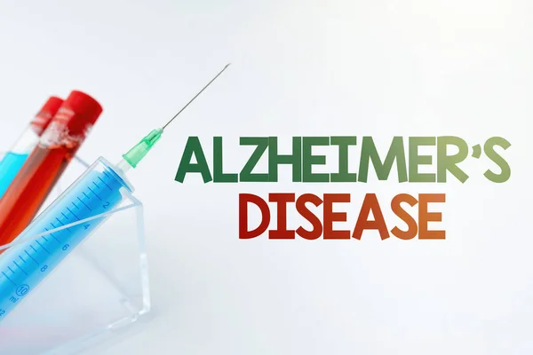 Ruční psaní znamení Alzheimer S je nemoc. Obchodní přístup Pokročilé duševní poruchy, které se vyskytují ve stáří Prezentace lékařských vzorků Laboratorní testování Nový virus Medicine — Stock fotografie