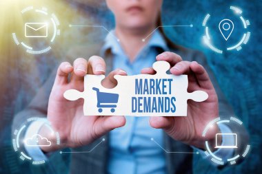 Kavramsal manşet piyasa analizleri. İnternet Konsepti Gerçekleri Topla Pazar Yeri İş Kadını Yapboz Parçası Tutan Yeni Geleceğin Teknolojisinin Kilidini Açan Olaylar.