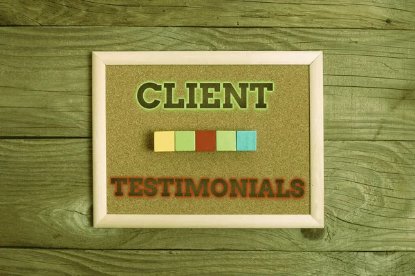 Conceptual caption Client Testimonials. Concept meaning Written recommendation from a satisfied customer Stack of Sample Cube Rectangular Boxes On Surface Polished With Multi-Colour — Stock Photo, Image
