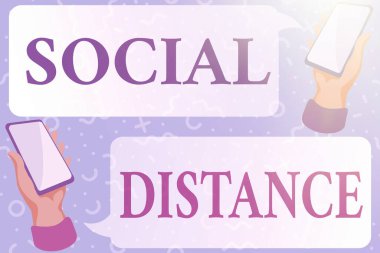 Sosyal Mesafeyi gösteren mesaj işareti. Bilimsel Yazı Yazma, Yaratma ve Yayınlama Sanatı Çevrimiçi Bireylerinin Genel Etkileşiminin İş Genel Görünümü derecesi