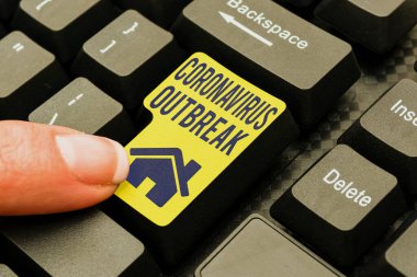 El yazısı işareti Coronavirus Salgını. Yeni keşfedilen COVID19 'un yol açtığı bulaşıcı hastalıklar için kelime Çevrimiçi Transkripsiyon Görevleri, Yazı Sitesi Açıklamaları