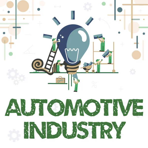 Signe d'écriture à la main Industrie automobile. Approche d'entreprise organisations impliquées dans l'activité des véhicules automobiles Résumé Travailler ensemble pour de meilleurs résultats, concept d'effort de groupe — Photo