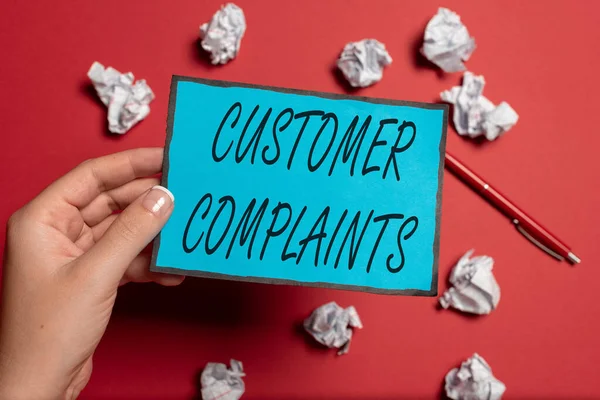 Conceptual caption Customer Complaints. Word Written on expression of dissatisfaction on a consumer s is behalf Writing Notes And Important Ideas New Bulletin Board Designs — Stock Photo, Image