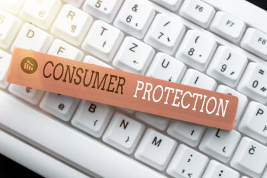 İlham verici Tüketici Korumasını gösteren metin. Web Sitesi Program Kodlarını Düzenleyen, Yeni Programlama Dili Öğrenen tüketicilerin haklarını korumayı amaçlayan iş konsepti düzenlemesi
