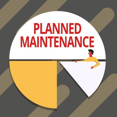 Kavramsal gösterim Planlı Bakım. Kavramsal fotoğraf geliri bakımı, Man Holding Pasta Çizim Çizimi Grafik Tasarımı 'nı gösteren sabit bir plana dayanıyordu..