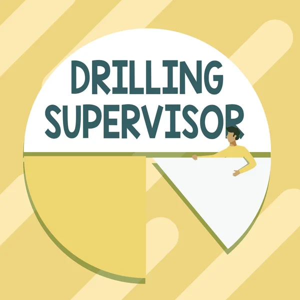 Légende textuelle présentant le superviseur de forage. Idée d'entreprise en charge des travaux et processus de forage pétrolier commercial Man Drawing Holding Pie Chart Pièce montrant la conception graphique. — Photo