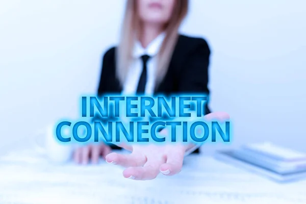 Konceptvisning Internet-anslutning. Internet Concept Hur man får tillgång till eller anslutning till Internet Presentera företagsdata, Diskutera företagsproblem — Stockfoto