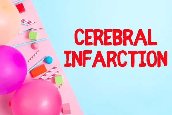 Conceptual caption Cerebral Infarction. Conceptual photo focal brain necrosis due to complete and long ischemia Colorful Birthday Party Designs Bright Celebration Planning Ideas