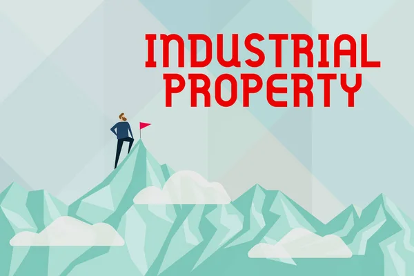 Sign displaying Industrial Property. Business concept the intangible ownership of a trademark or patent Abstract Reaching And Achieving Goal, Result Of Hard Work Concepts