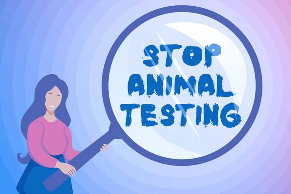 Концептуальная подпись Stop Animal Testing. Бизнес-концепция положила конец экспериментам на животных или исследованиям Аннотация Исследование и поиск подсказок, поиск ответов Концепции — стоковое фото