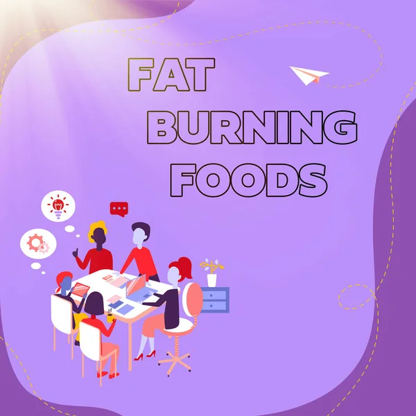 Jelzés a Fat Burning Foods kijelzőjén. Word Írt a termék zsírégetést serkenti az anyagcserét, hogy csökkentse az étvágyat Belépett Office Munkalap adatok, Listing Regisztrált Online Tagok — Stock Fotó