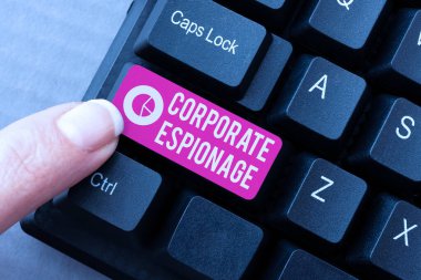 Şirket Casusluğu 'nu gösteren bir tabela. Ticari amaçlar için yürütülen casusluk biçimini kavramsallaştır Web Sitesi Program Kodları Düzenleme, Yeni Programlama Dili Öğrenme