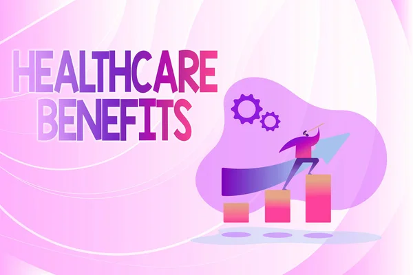 Writing displaying text Healthcare Benefits. Concept meaning use the health services without risk of financial ruin Colorful Image Displaying Progress, Abstract Leading And Moving Forward