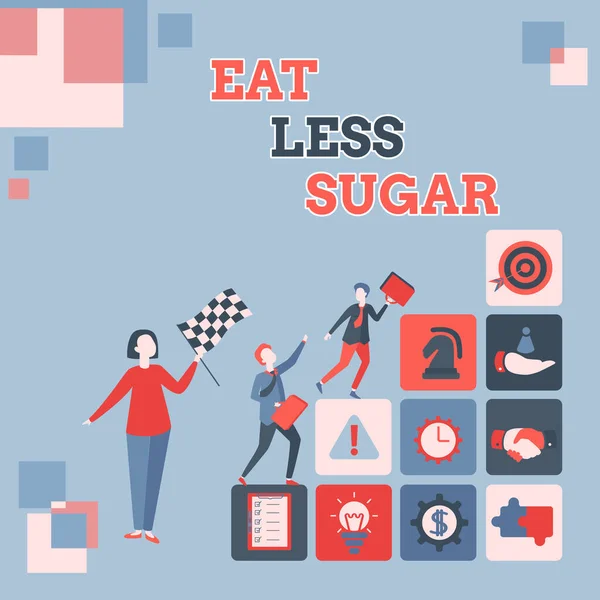 Escrever exibindo texto Comer menos açúcar. Conceito de negócio reduzindo a ingestão de açúcar e comer uma dieta saudável alimentos ricos Entrando Dados da Ficha de Trabalho do Escritório, Listando Membros Online Registrados — Fotografia de Stock