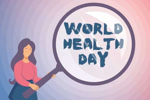 Dünya Sağlık Günü 'nü gösteren tabela. İş fuarı küresel sağlık farkındalık günü her yıl 7 Nisan 'da Soyut Soruşturma ve İpuçları Bulma, Cevaplar Aranıyor — Stok fotoğraf