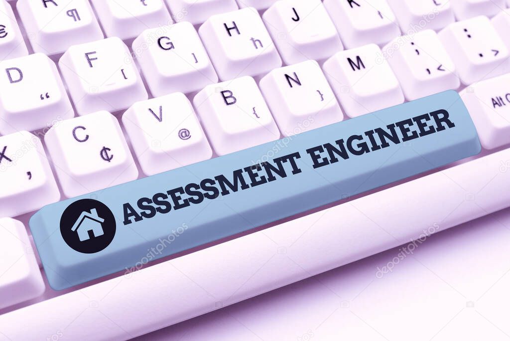 Hand writing sign Assessment Engineer. Business overview gives solutions to the complexities of developing tests Typing Certification Document Concept, Retyping Old Data Files