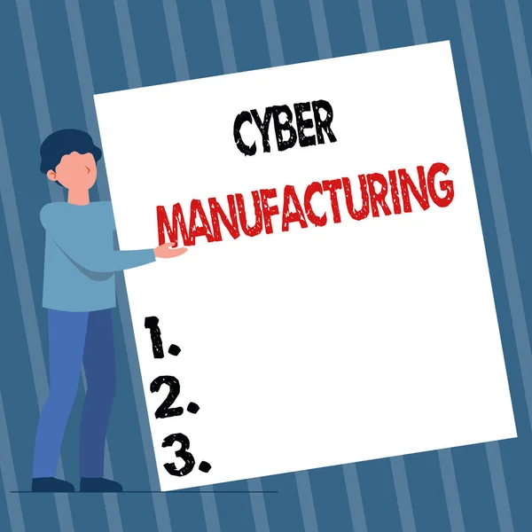 Teksten weergeven Cyber Manufacturing. Bedrijfsoverzicht transformatief concept dat tot doel heeft de vertaling van gegevens Man Standing Drawing Holding Presenteren Enorme Blanco Papier. — Stockfoto