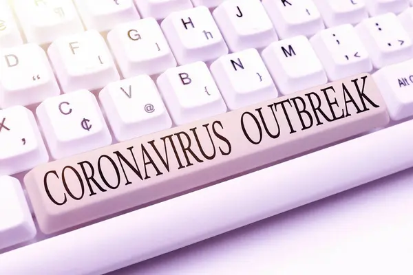 Текстовий підпис представляє Coronavirus Outbreak. Бізнес-підхід Інфекційні захворювання, викликані нещодавно виявленим COVID19 Купівля і продаж товарів онлайн, перераховані продукти через Інтернет — стокове фото