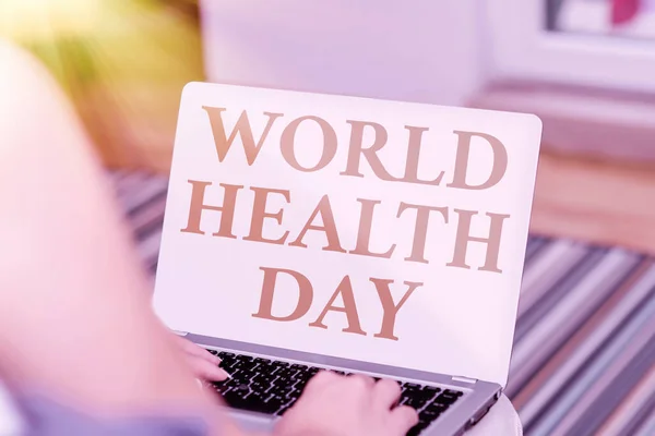 Υπογραφή με την Παγκόσμια Ημέρα Υγείας. Word for global health awareness day celebrated every year on 7 Απριλίου Δυνατότητες φωνητικής κλήσης βίντεο — Φωτογραφία Αρχείου
