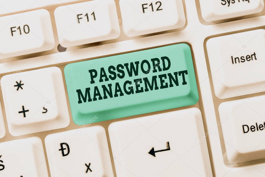 Conceptual caption Password Management. Word Written on software used to help users better manage passwords Typing Engineering Lessons And Lectures, Fixing Broken Technology Concept