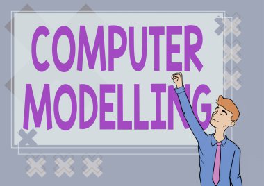 El yazısı işareti Bilgisayar Modelliği. Bir plan ya da tasarım için bilgisayar kullanan bir iş konsepti Mutlu Adam Çizimi Başarı İçin Eller Kalksın.