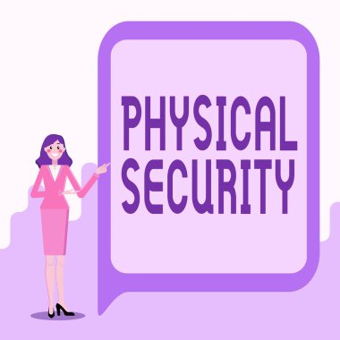 Kavramsal manşet Fiziksel Güvenlik. Önemli Bilgiler ve Yeni Fikirlerin Sunulduğu tesislere yetkisiz erişimi reddetmek üzere tasarlanmış iş genel görünümü