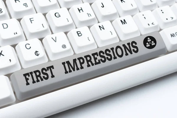 Text caption presenting First Impressions. Business concept first consideration or judgment towards a person Abstract Typist Practicing Speed Typing, Programmer Debugging Codes