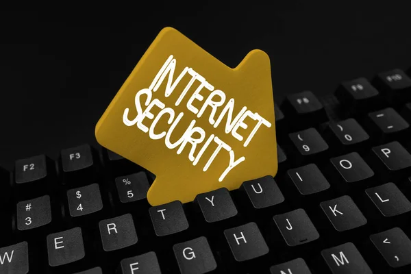 Text bildtext som presenterar Internet Security. Business showcase säkerhet som behandlar exakt Internetbaserade hot Skriva ny upplaga av informativ e-bok, Skapa ny webbplats innehåll — Stockfoto