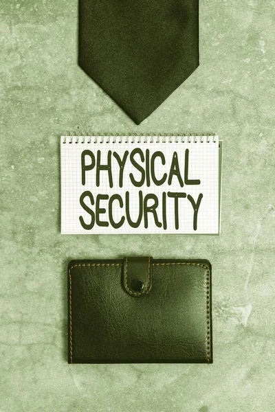 Handwriting text Physical Security. Word Written on designed to deny unauthorized access to facilities Presenting Everyday Carry Essentials, Displaying Pocket Contents