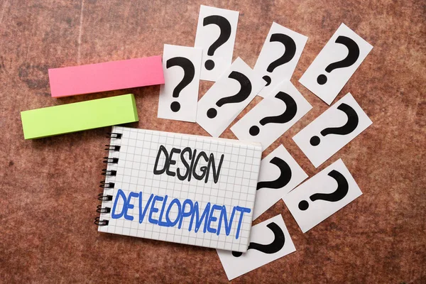 Text sign showing Design Development. Word for technical aspects of materials and building systems Progress In Solving Problems Breakthrough New Designs And Ideas — Stock Photo, Image