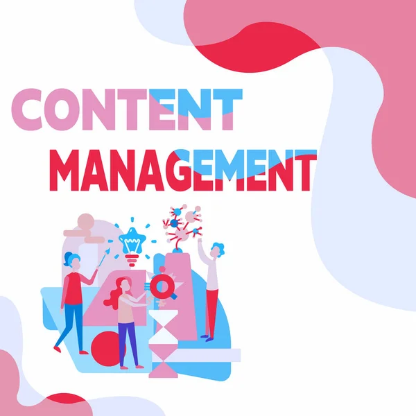 Conceptual display Content Management. Business approach programs used to create and manage digital content Three Collagues Illustration Practicing Hand Crafts Together. — Foto de Stock