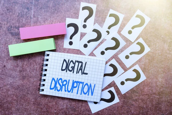 Text showing inspiration Digital Disruption. Word for transformation caused by emerging digital technologies Progress In Solving Problems Breakthrough New Designs And Ideas — 图库照片