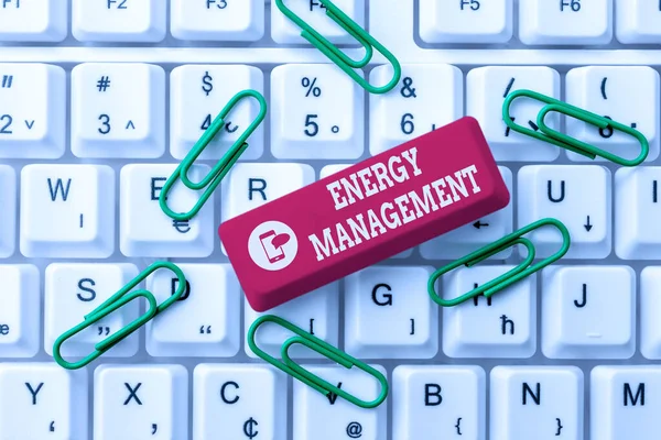 Text caption presenting Energy Management. Conceptual photo way of tracking and monitoring energy to conserve usage Abstract Typing New Spreadsheets, Organizing Filing Systems Concept — стоковое фото