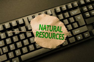 Handwriting text Natural Resources. Business concept materials that occur in nature and used for economic gain Composing New Email Message, Researching Internet For Informations