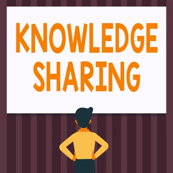 Writing displaying text Knowledge Sharing. Business approach deliberate exchange of information that helps with agility Man Drawing Standing Hands N Hips Looking At An Empty Whiteboard.