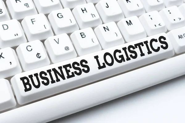 Conceptual caption Business Logistics. Business idea concerned with materials procurement and management Internet Browsing And Online Research Study Typing Your Ideas — Stockfoto