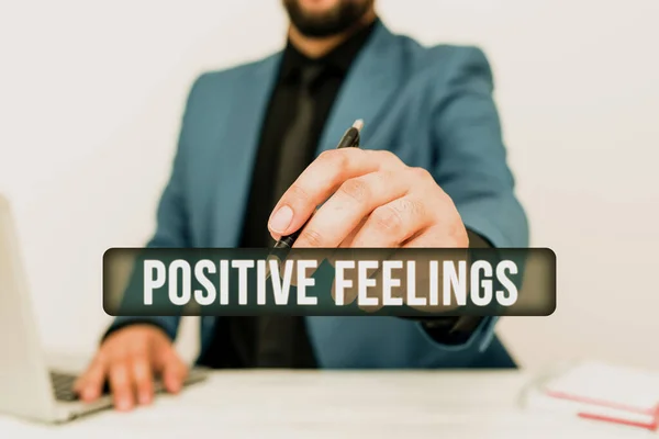 Sign displaying Positive Feelings. Business overview any feeling where there is a lack of negativity or sadness Remote Office Work Online Presenting Business Plans Designs — Fotografia de Stock