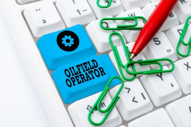 Conceptual display Oilfield Operator. Business overview responsible for optimizing production of the oil wells Typing Engineering Lessons And Lectures, Fixing Broken Technology Concept